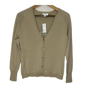 NWT LOFT Silk & Cashmere Women's Tan Button Up V-Neck Cardigan Sweater Small